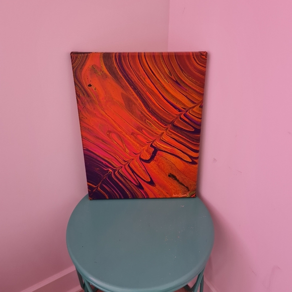 Orange Purple acrylic pour painting - Picture 2 of 4